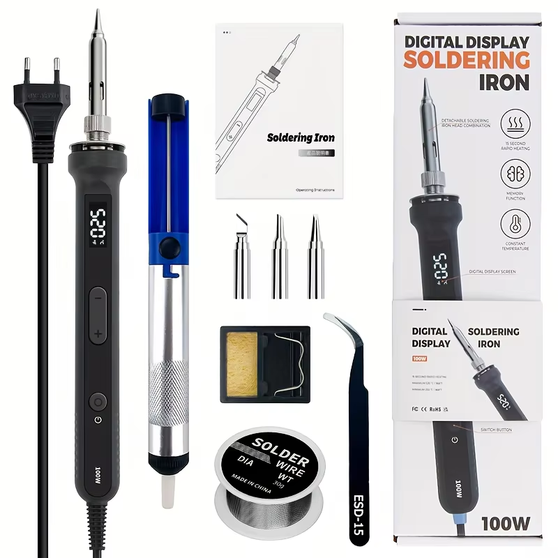 Electronics Repair Tools - 100Wデジタルはんだごてキット、温度調整可能な電気溶接ツール、バイク修理および電子回路修理用