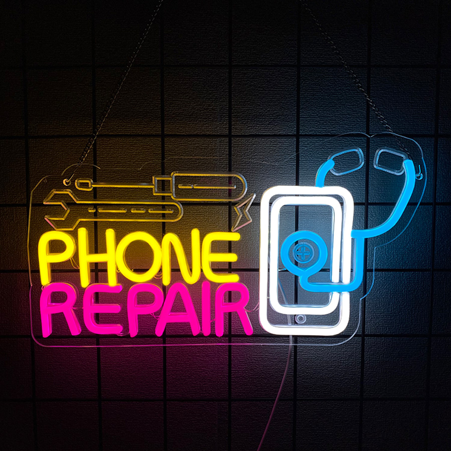 Electronics Repair Shops - 電話修理ネオンサイン 壁飾り用、LEDネオンライトアップサイン 電話ショップ装飾用、男の隠れ家、電子修理店、USB電源