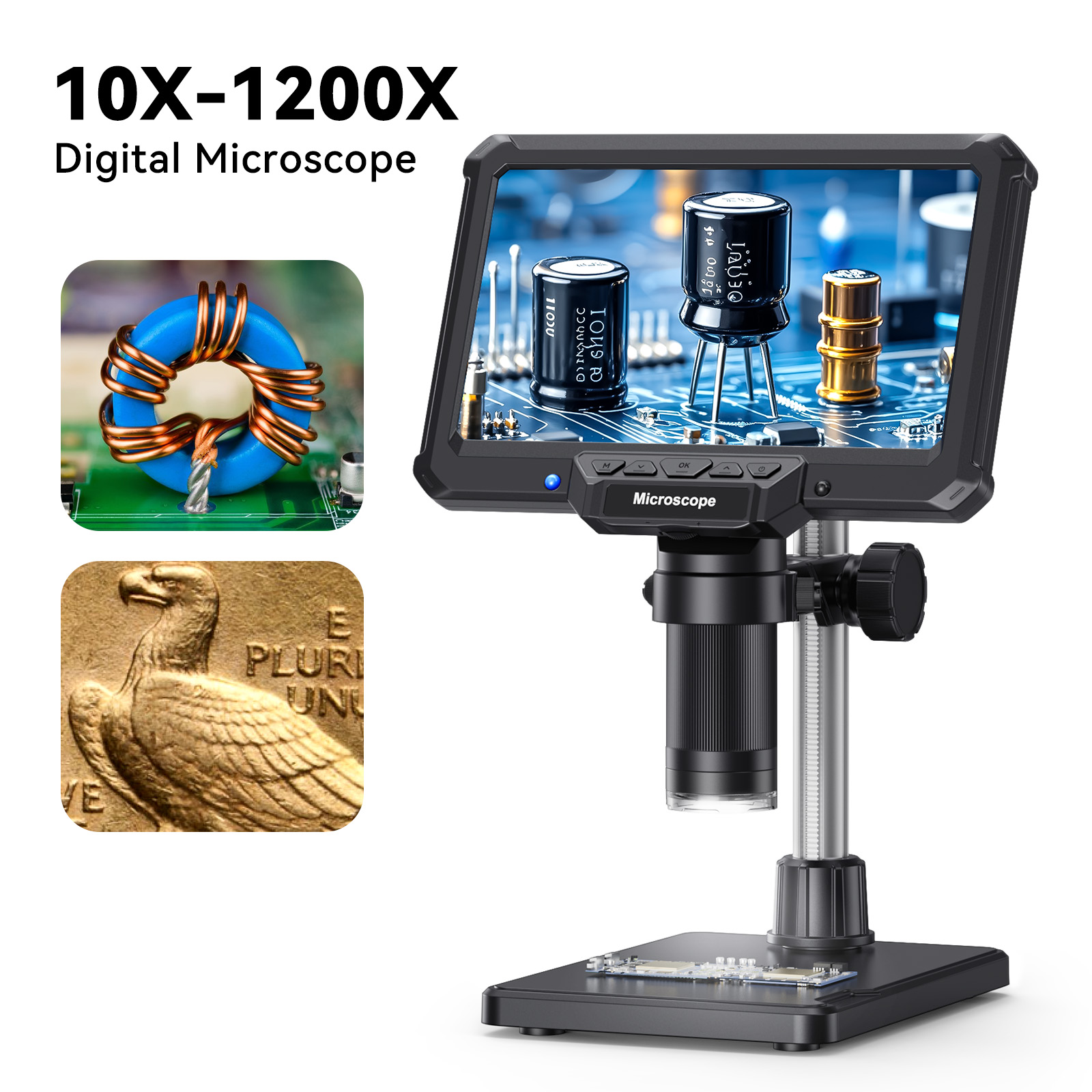 Electronics Repair Videos - Hayve 7 インチデジタル顕微鏡ライト付き電子修理顕微鏡コイン、植物、PCB 16MP HD ビデオ顕微鏡、PC