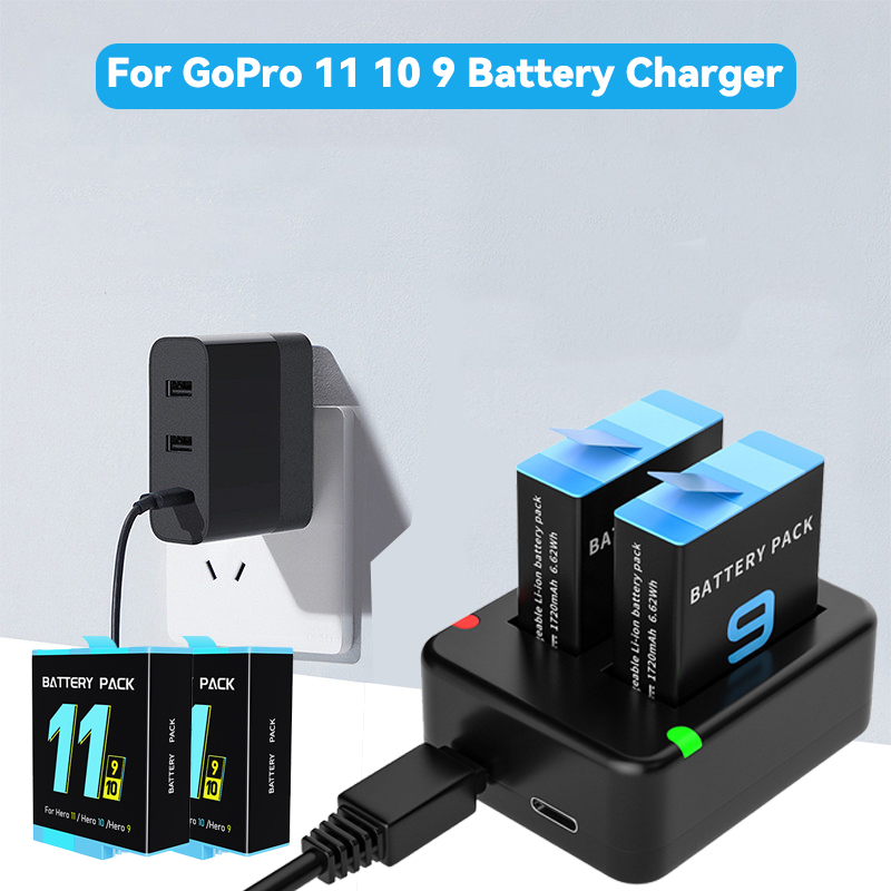 デュアルポートバッテリー充電器,2スロット,USBケーブル付 - Gopro Action Camera Hero 12 Black のレビューと価格